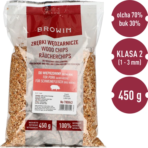 Rygeflis til røgning/grillning 70 % el + 30 % bøg, 450 g, kl. 2 - 3