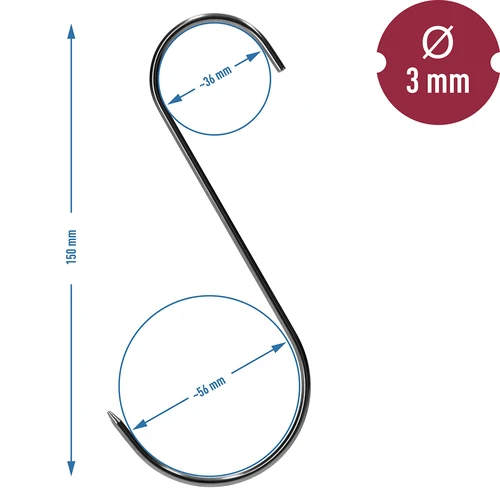 S-kroge til røgning – spidsede, 3 mm x 150 mm, 5 stk. - 6