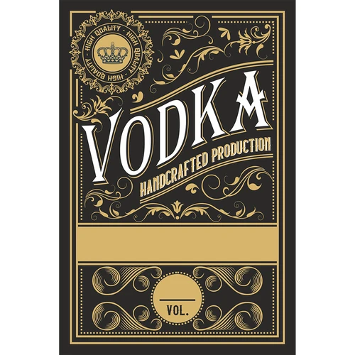 Selvklæbende etiketter 60x90 mm til flasker, vodka, sorte, 20 stk.