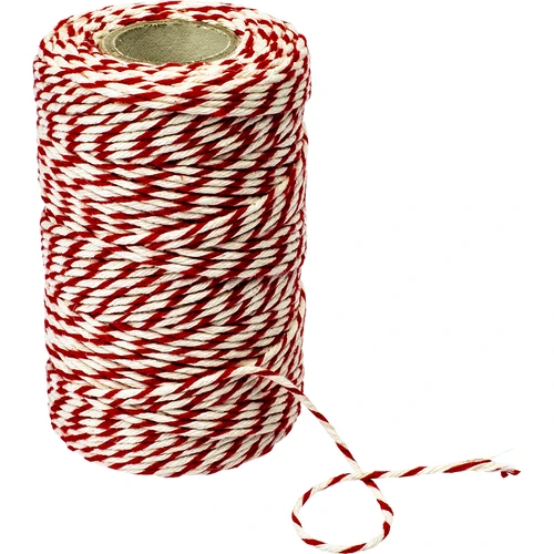 Slagtersnor hvid-rød bomuld (240°C) 55 m