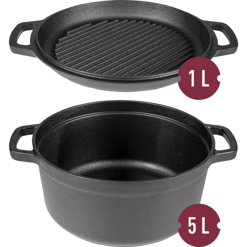 Støbejernsgryde med pande, 5 L + 1 L - 2
