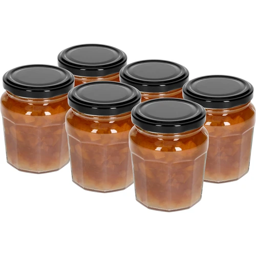 Syltetøjsglas 230ml med sort låg fi63/4 - 6 stk - 3