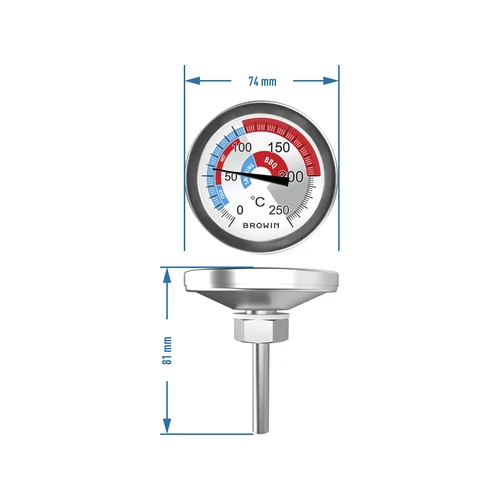 Termometer til røgeovn og BBQ (0°C til +250°C) 5,7cm - 6