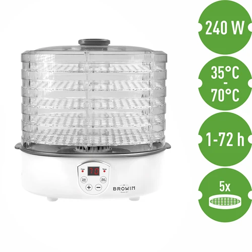 Tørrer til svampe, frugter, grøntsager og urter med temp. regulering, 240W, gennemsigtig - 7