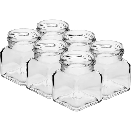 Twist-off glas 120ml - Fire hjørner fi 53 med sort låg, 6 stk - 3