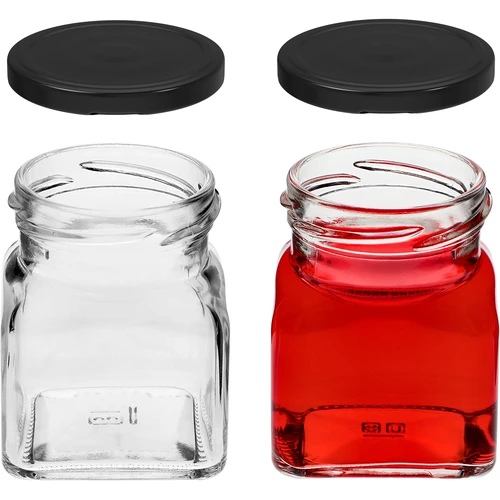 Twist-off glas 120ml - Fire hjørner fi 53 med sort låg, 6 stk - 5