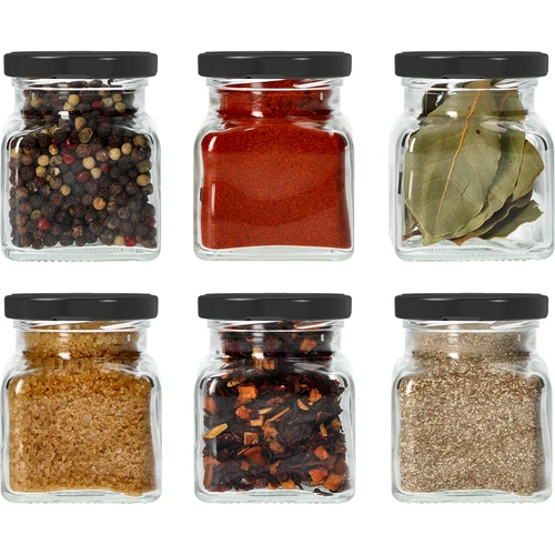 Twist-off glas 120ml - Fire hjørner fi 53 med sort låg, 6 stk - 7