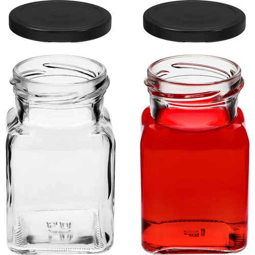 Twist-off glas 150ml Fire hjørner fi 53 med sort låg, 6 stk. - 5