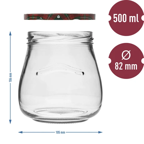 Twist-off krukke 500ml "Omvendt Amfora" med farvet låg fi 82/6, 6 styk. - 10