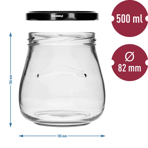 Twist-off krukke 500ml "Omvendt Amfora" med sort låg fi 82/6, 6 stk. - 9