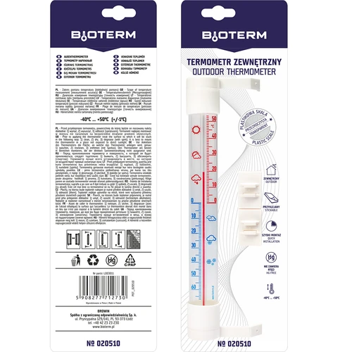 Udendørs termometer med transparent skala (-70°C til +50°C) 23cm mix - 8