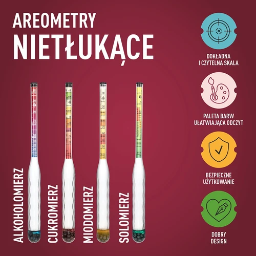 Uknuseligt hydrometer til mjød med prøvecylinder, måleområde 10-50°Blg - 7