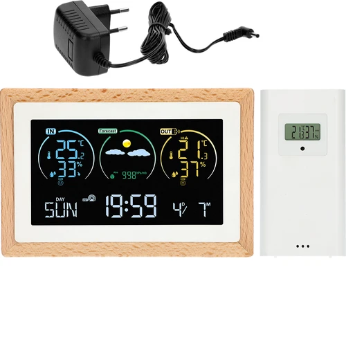 Vejrstation (RCC,DCF) - elektronisk, trådløs, oplyst, sensor, hvid