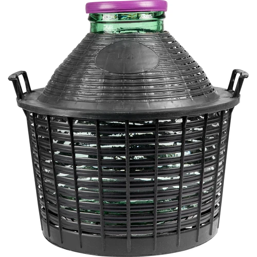 Vinballon 20 L med bred hals i plastikkurv