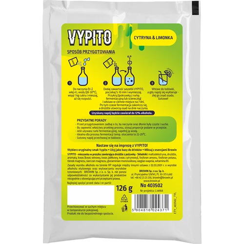 VYPITO 12%, pose til 18 drinks - Citron & lime, 126 g - 2