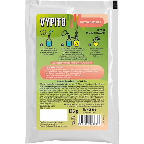 VYPITO 12 %, pose til 18 drinks - Matcha-abrikos, 126 g - 2