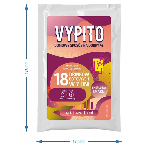 VYPITO 12 %, pose til 18 drinks – Passionsfrugt-Fersken, 126 g - 2
